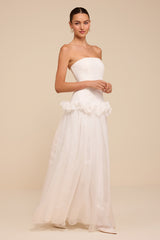 Ayla White Strapless Drop Waist Maxi Dress