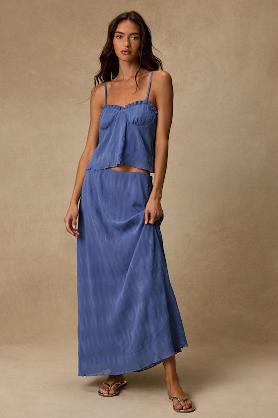Paola Denim Blue Textured Maxi Skirt