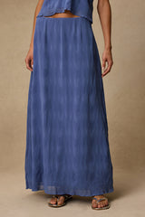 Paola Denim Blue Textured Maxi Skirt