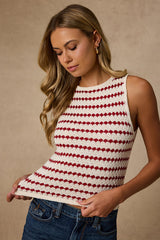 Linley Ivory and Red Striped Knit Tank Top