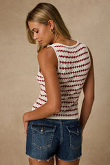 Linley Ivory and Red Striped Knit Tank Top