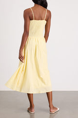 Elina Light Yellow Pleated Midi Dress
