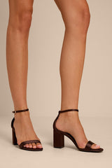 Arylee Dark Brown Satin Ankle Strap Heels