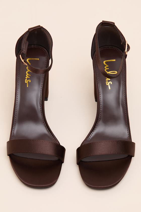Arylee Dark Brown Satin Ankle Strap Heels