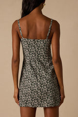 Teagan Dark Olive Floral Twill Mini Dress