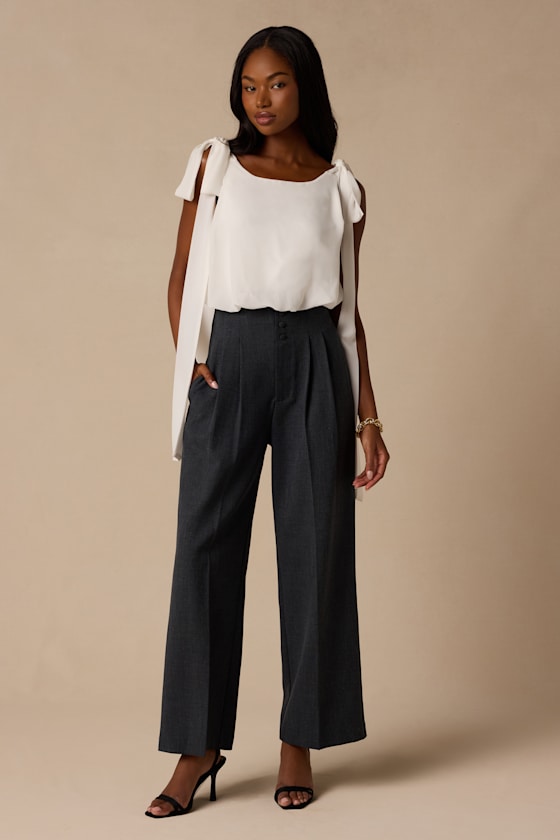 Rina Dark Grey Pleated High-Rise Trousers