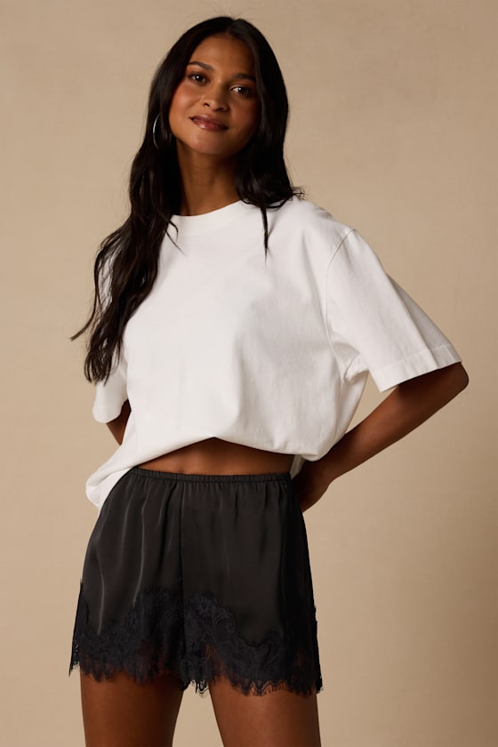 Jana Black Satin Lace Shorts