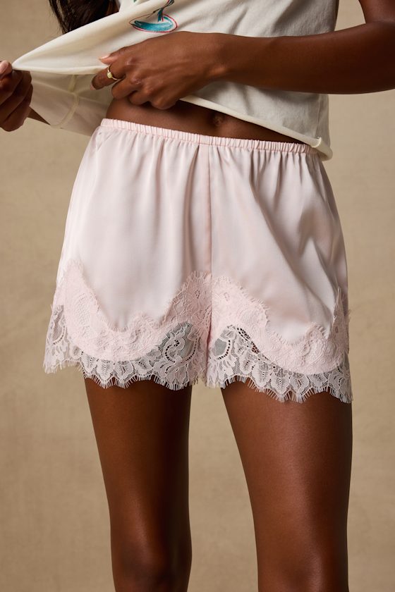 Jana Blush Pink Satin Lace Shorts