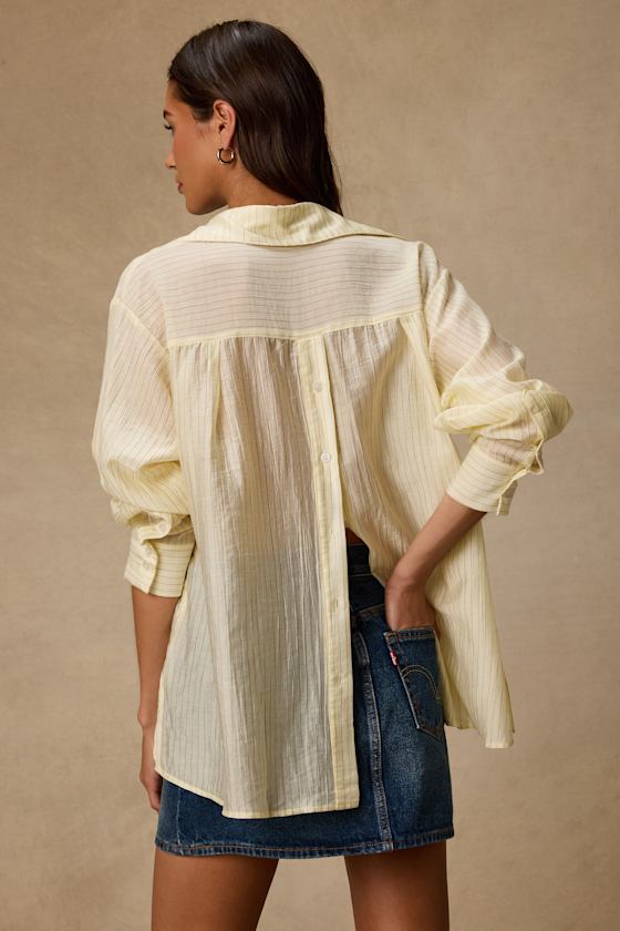 Petra Light Yellow Pinstriped Button-Up Top