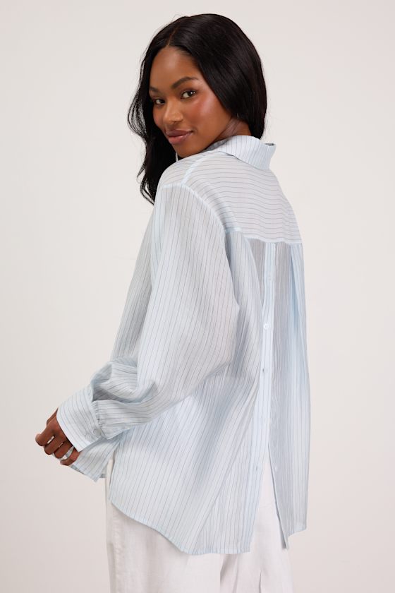 Petra Light Blue Pinstriped Button-Up Top
