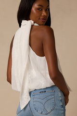 Charlie Ivory Textured Mock Neck Sash Top