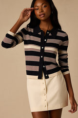 Nelly Navy Striped Button-Up Knit Top