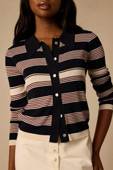 Nelly Navy Striped Button-Up Knit Top