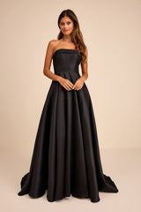 Eris Black Taffeta Strapless Bow Gown