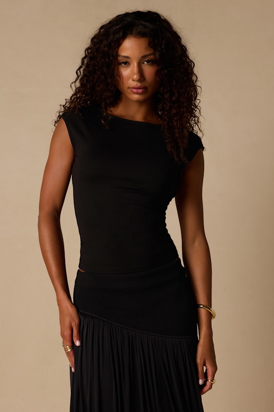 Asher Black Short Sleeve Backless Top