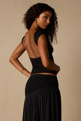 Asher Black Short Sleeve Backless Top