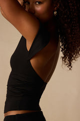 Asher Black Short Sleeve Backless Top