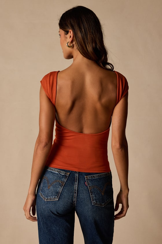 Asher Rust Red Short Sleeve Backless Top