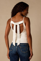 Giovanna White Jersey Knit Bow Tank Top