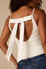 Giovanna White Jersey Knit Bow Tank Top