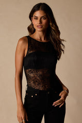 Tala Black Sheer Lace Sleeveless Bodysuit