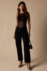 Tala Black Sheer Lace Sleeveless Bodysuit