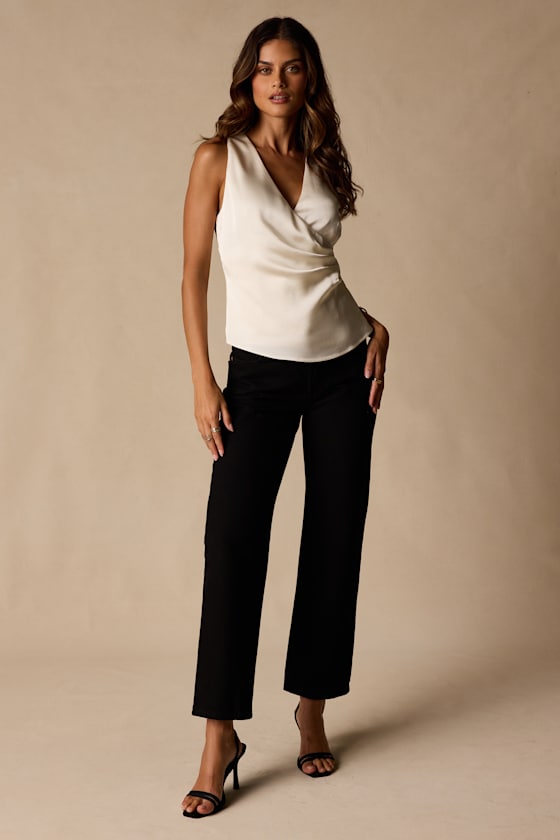 Nevaeh Ivory Satin Surplice Tank Top