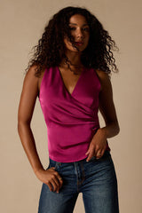Nevaeh Berry Pink Satin Surplice Tank Top