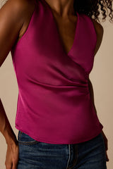 Nevaeh Berry Pink Satin Surplice Tank Top