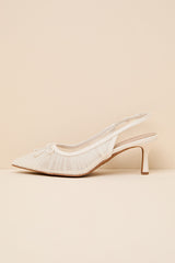 Stephanie Bone Mesh Ruched Slingback Pumps