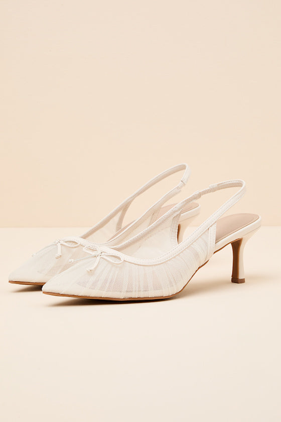 Stephanie Bone Mesh Ruched Slingback Pumps