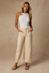 Darice Beige Striped Twill High-Rise Ankle Pants