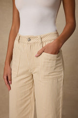 Darice Beige Striped Twill High-Rise Ankle Pants