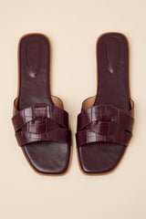 Dinny Wine Red Croc-Embossed Slide Sandals