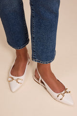Lillian White Pointed-Toe Slingback Flats