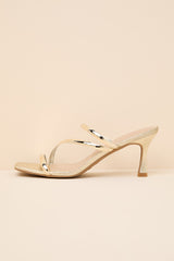 Vian Gold Metallic Strappy High Heel Slide Sandals