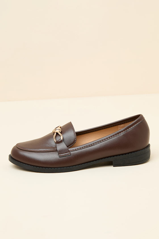 Ayan Brown Horsebit Loafer Flats