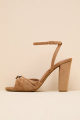 Amarina Camel Suede Ankle Strap High Heel Sandals