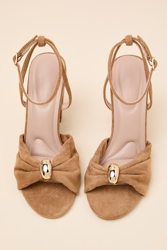 Amarina Camel Suede Ankle Strap High Heel Sandals