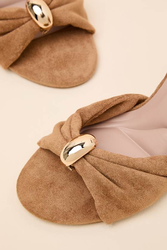 Amarina Camel Suede Ankle Strap High Heel Sandals