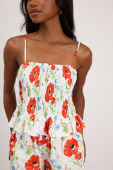 Delaina White Multi Floral Smocked Tank Top