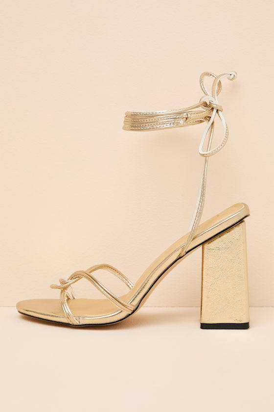 Adara Gold Lace-Up High Heel Sandals