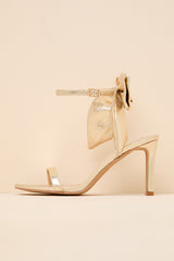 Allianna Gold Crinkle Bow High Heel Ankle Strap Sandals