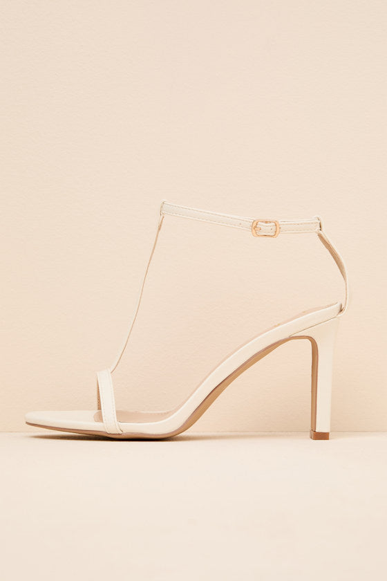 Izzybelle White T-Strap High Heel Sandals