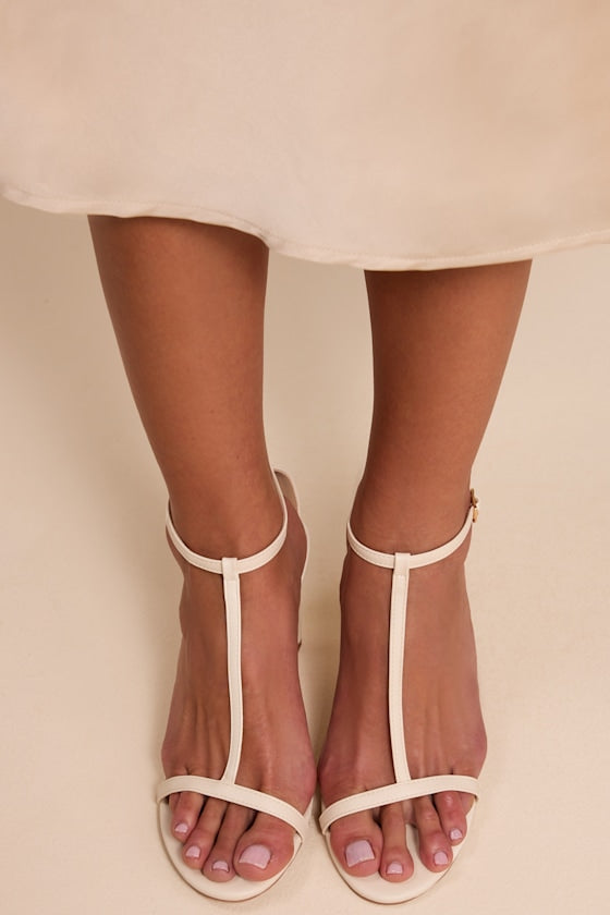 Izzybelle White T-Strap High Heel Sandals