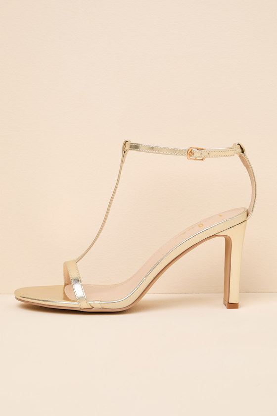 Izzybelle Gold T-Strap High Heel Sandals