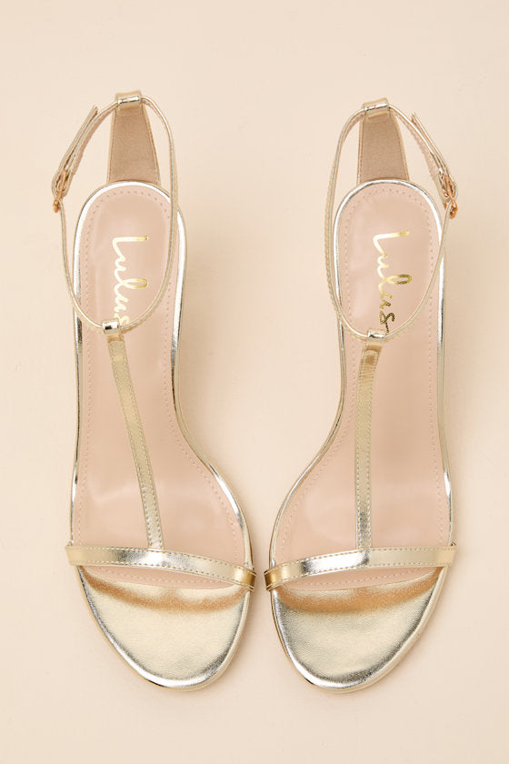 Izzybelle Gold T-Strap High Heel Sandals