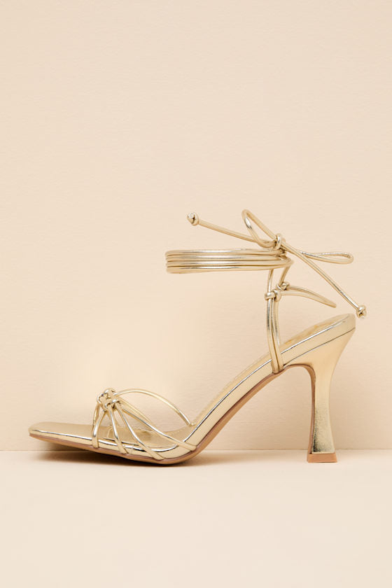 Anka Gold Strappy Lace-Up High Heel Sandals