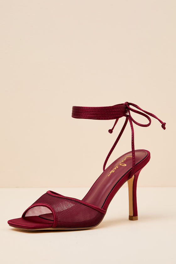 Harlan Burgundy Mesh Lace-Up High Heel Sandals