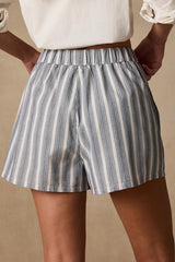 Classic Ivory and Navy Striped Linen Beach Shorts